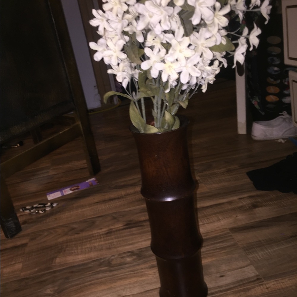 Wooden base and faux flower decor piece!